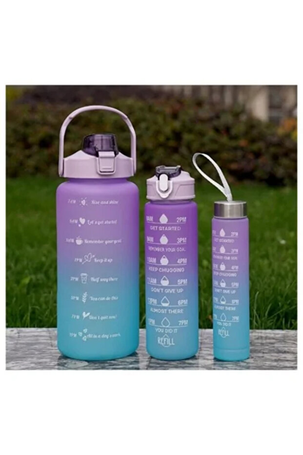 Set 3 Water Bottles, 3 in 1, Modern Design with Time Scale, - 2