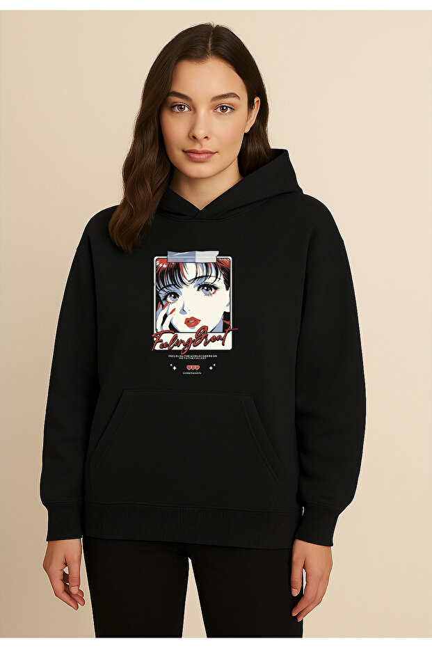 Anime Girl Korean Style Black Basic Sweatshirt Hoodie