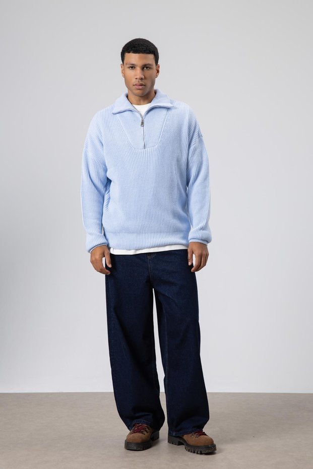 Half Zipper Knitwear Sweater Baby Blue