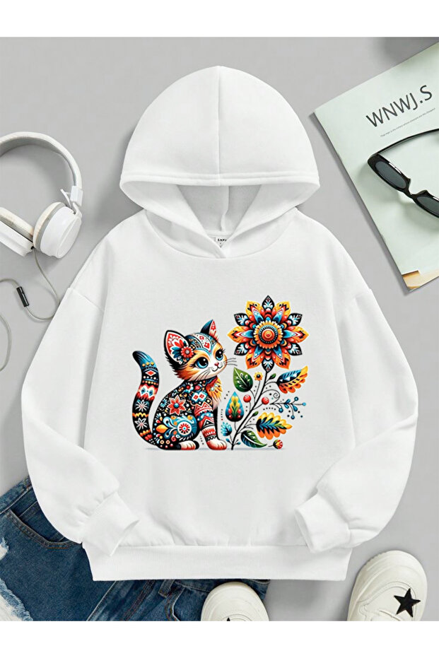 Cute Cats Printed Hooded Children's Sweatshirt