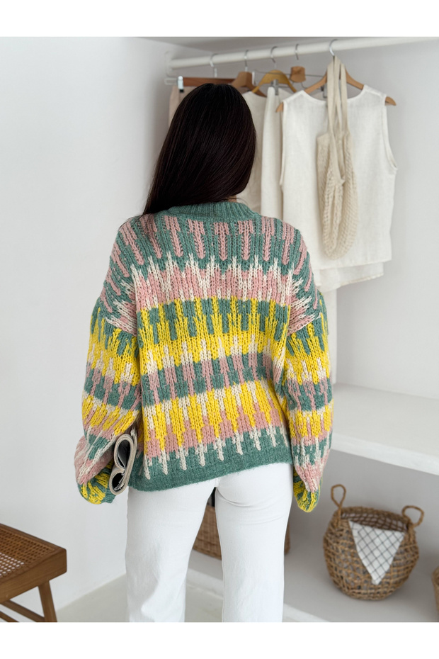 Patterned Soft Texture Ribbed Knit Sweater - 8