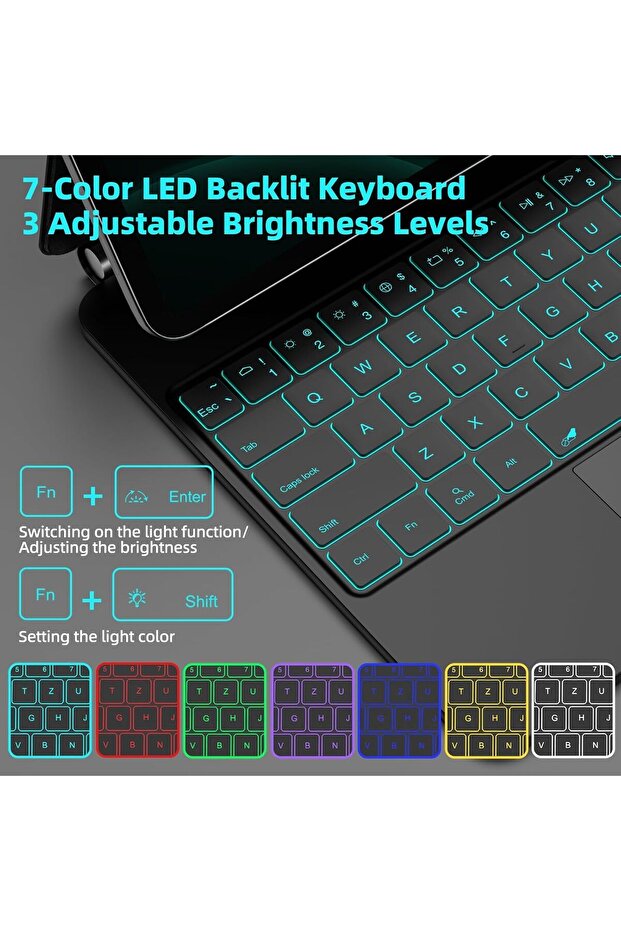 Samsung Galaxy Tab S10 Fe Plus 13.1 inç Magic Keyboard Touchpad Rgb Işıklı Klavyeli Kılıf (SM-X620) - 4
