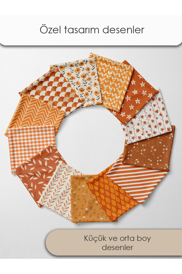 %100 Pamuk Saten Kumaş – 35 Parça 20x20 cm, Tek Parça Patchwork Kumaş, Bej Renkler - 3