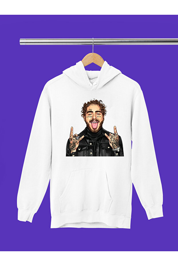 Post Malone Printed Cotton Long Sleeve Ribbed 3-Ply Hooded Sweatshirt
