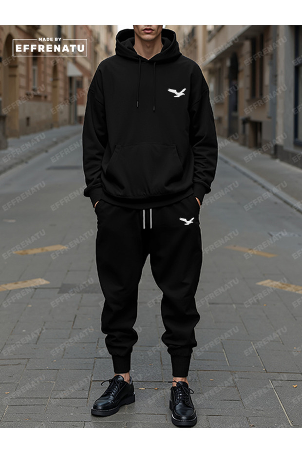 Bird Patterned Colorful Printed Hoodie Tracksuit