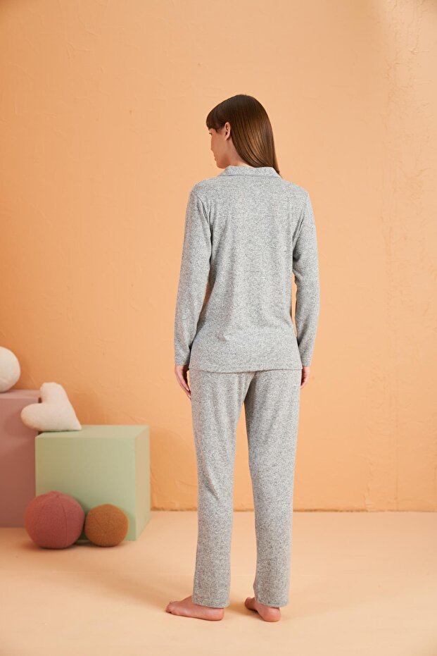 Kadın Yumoş Kumaş Uzun Kollu Pijama Takımı – Yumuşak ve Rahat - 6