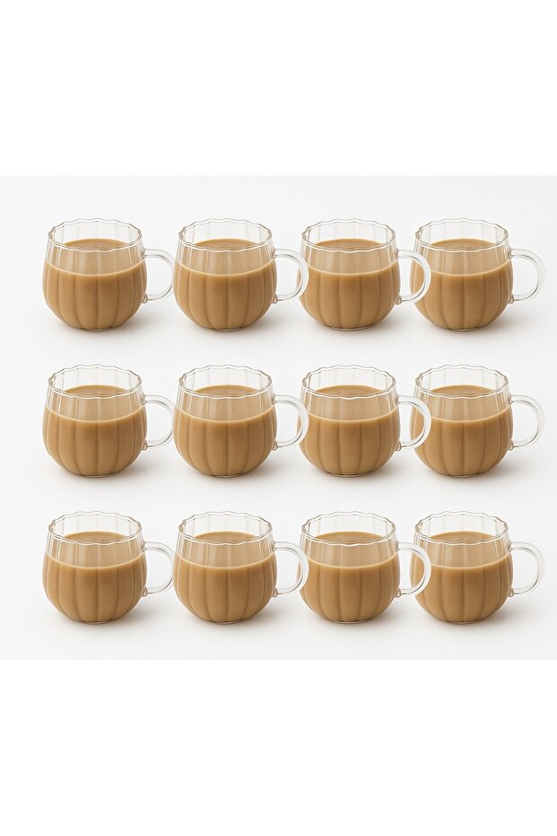 Set of 12 Clear Glass Coffee Cups – Slotted Pattern, Heat Resistant, Modern Presentation Cups