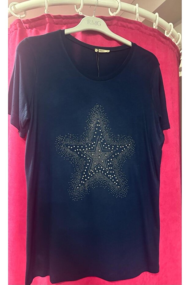 Gamze Moda Large Size Star Stone Embroidered T-Shirt