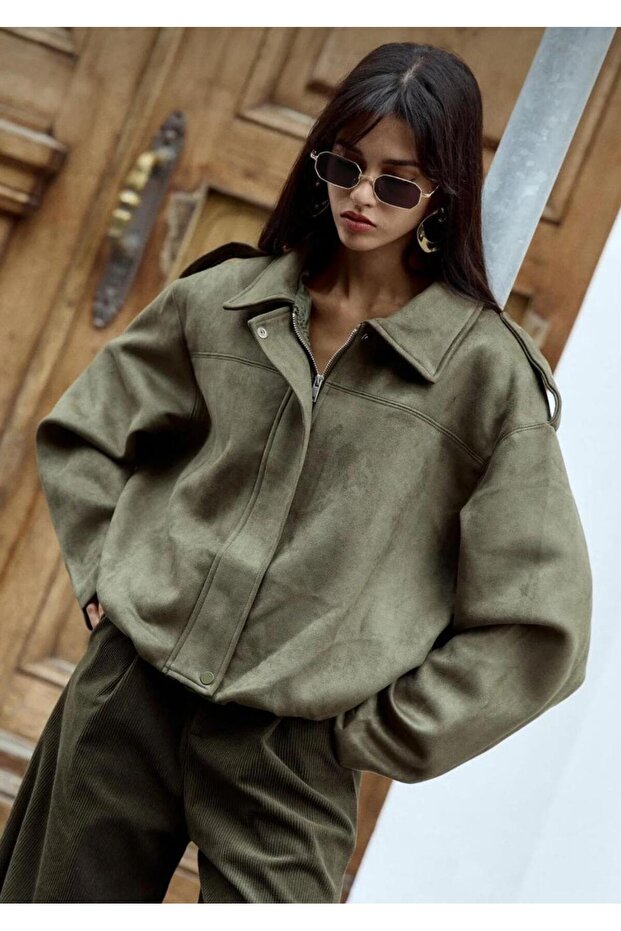 Oversize Bomber Soft Süet Ceket - 3