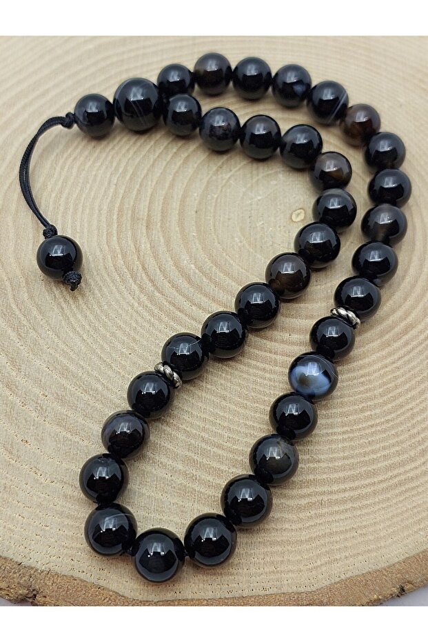 Agate Stone Black Variegated 33-Piece Special Design Prayer Beads 8mm (51330)
