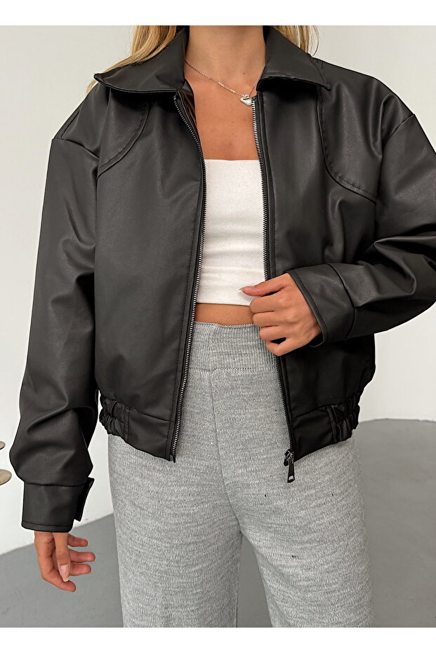 Basic Crop Deri Ceket - Zamansız Stil - 4