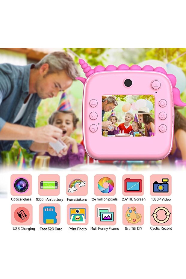 Children's Camera with Printing Function, Vala® A20, Unicorn Model, 50 MP resolution, 1080P, Dual F - 7