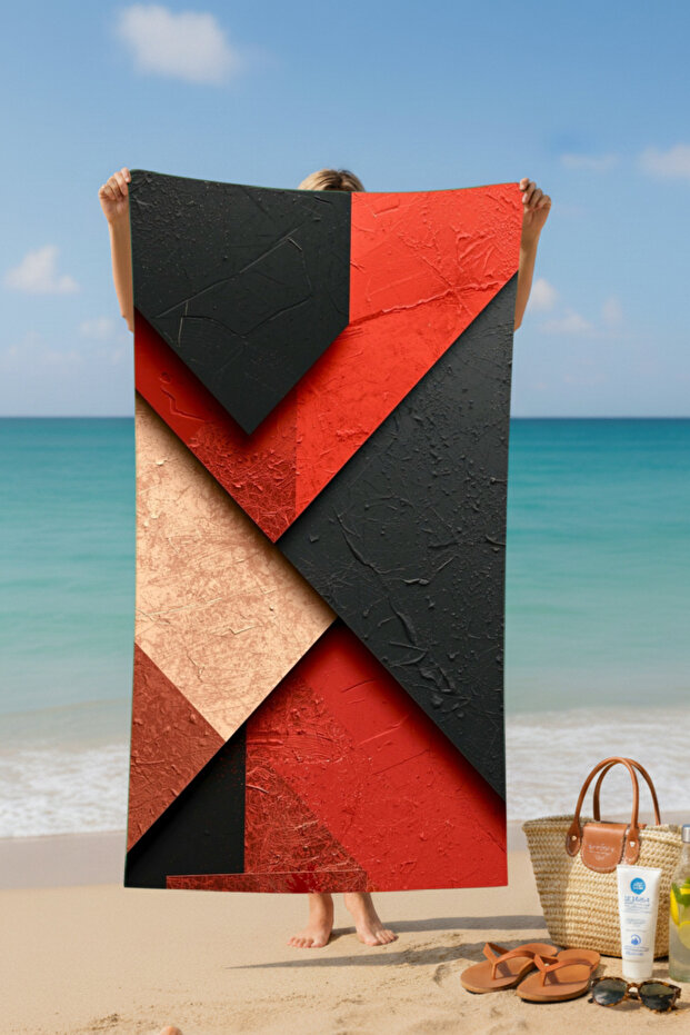 منشفة شاطئ قطنية بنمط شكل حاد – تصميم منقوش – 75x150 سم - 3