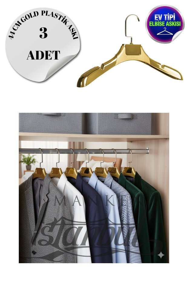 3 Pcs Household 44 cm Gold Plastic Coat Hanger Buluz Hanger Clothes Hanger Clothing Hanger