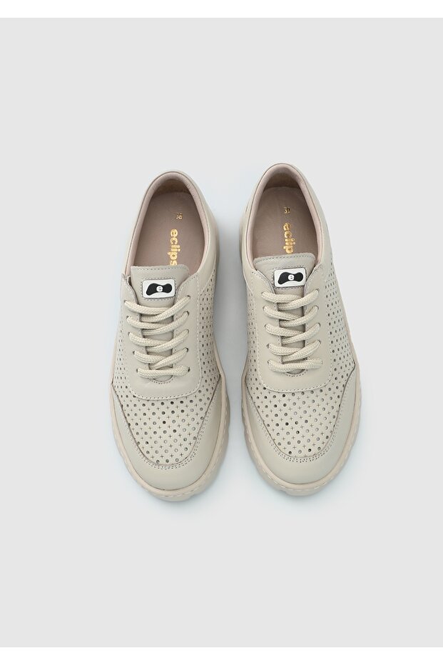 Bej Deri Kadın Ayakkabı - 5