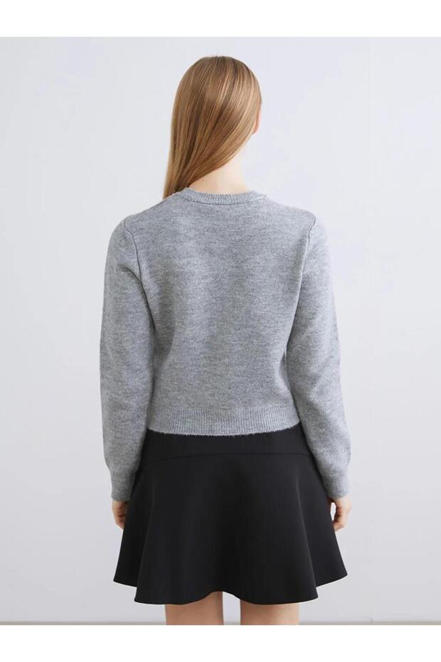 Bisiklet Yaka Taşlı Kadın Triko Hırka (W5) - 4