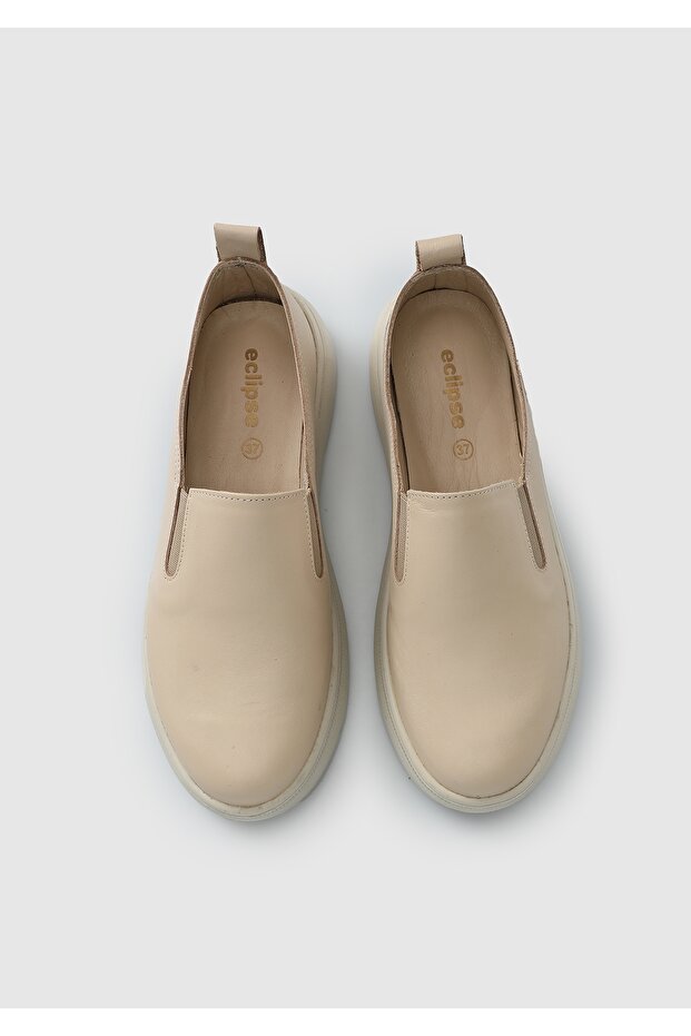 Bej Deri Kadın Ayakkabı - 5