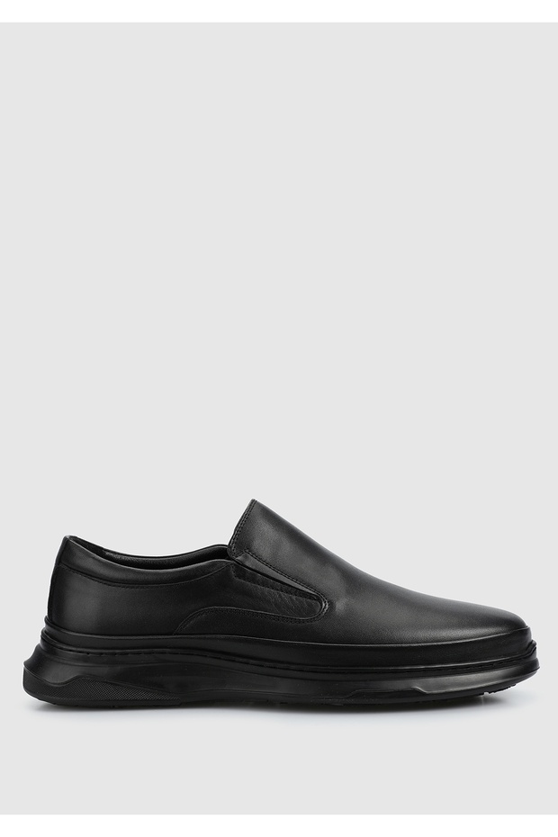 Black Leather Men's Shoes - 1