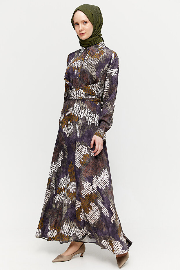 Desenli Floş Elbise - 2