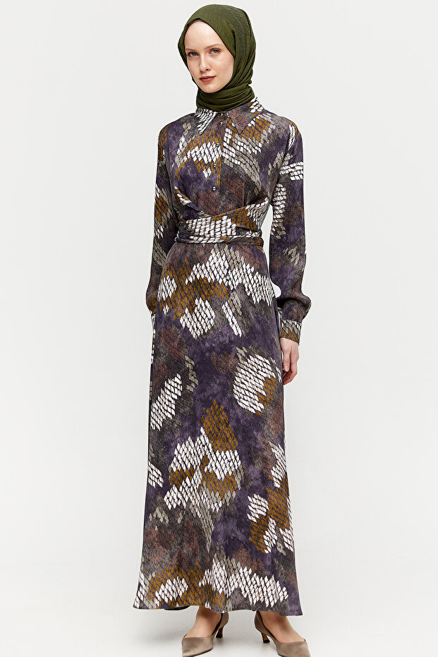 Desenli Floş Elbise - 1