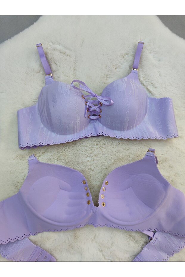 Women's Laser Cut Seamless Padded Wire-Free Front Tie Bra