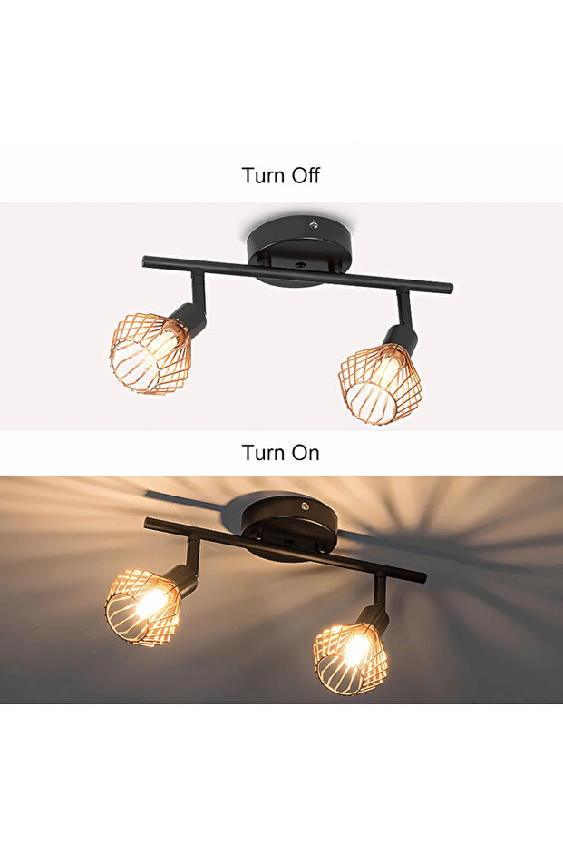 ثريا سقف قابلة للتخصيص باللون الأسود والنحاسي E27*2 - 2