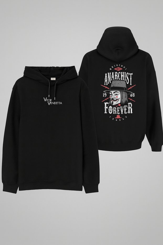 V for Vendetta Printed Adult Black Hooded Hoodie Sweatshirt Hoodie
