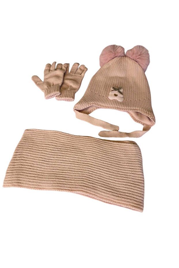 4-8 Years Girl's Scarf Beanie Gloves Set of 3