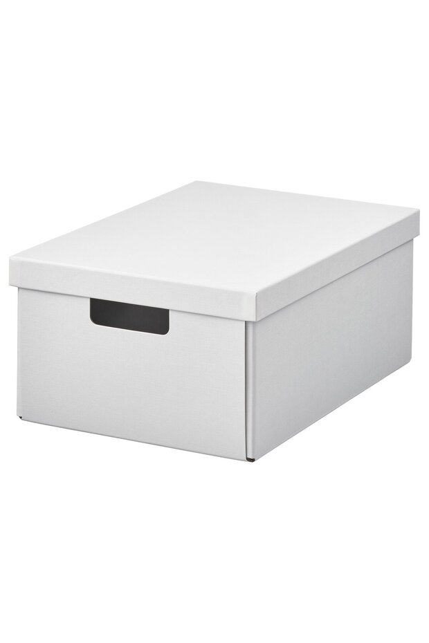 FJÄDERHARV Storage box with lid, white, 25 x 35 x 16 cm