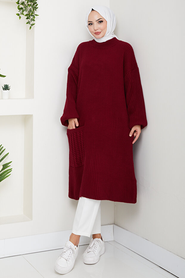 Kadın Saç Örgü Cepli Triko Tunik - 3