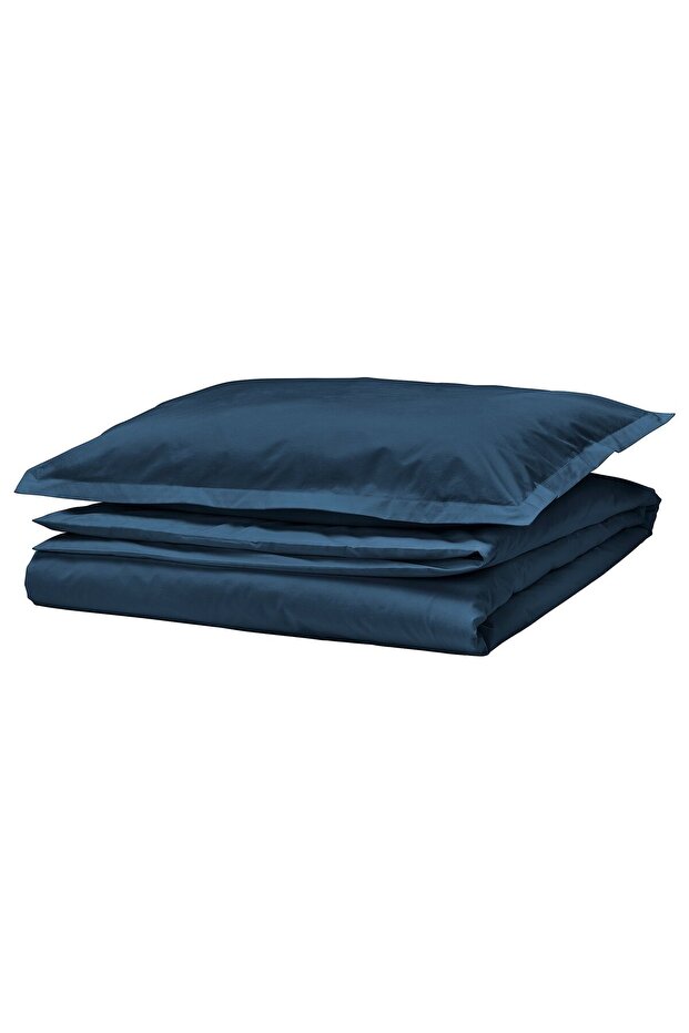 HAMPFLOCKEL Duvet cover and pillowcase, dark blue, 150 x 200/50 x 80 cm