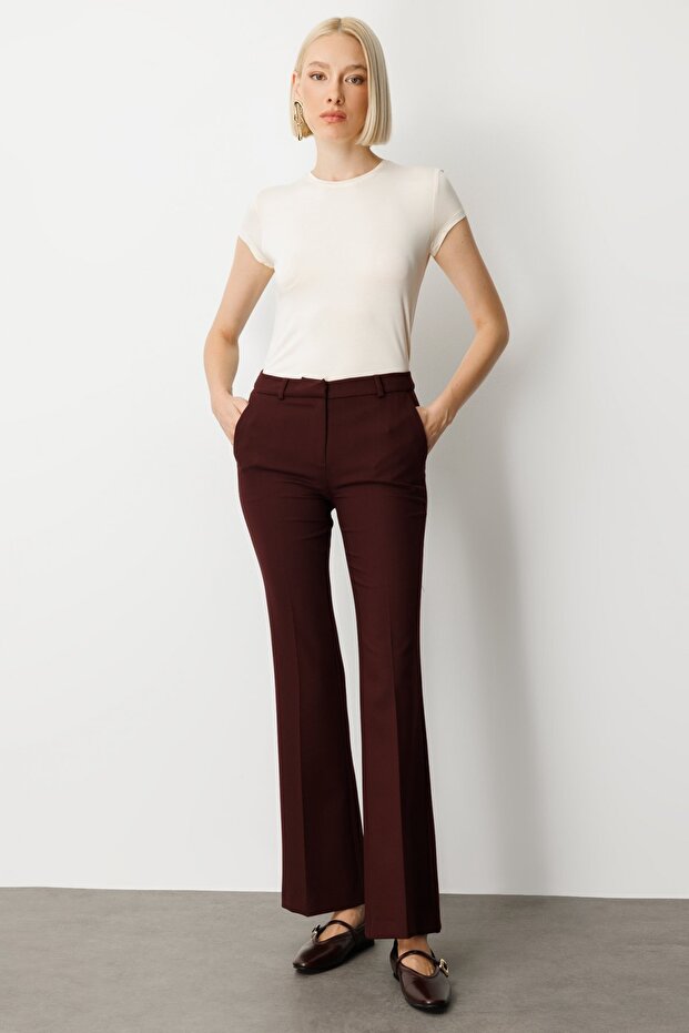 Spanish Leg Trousers with Side Pockets Burgundy 05011