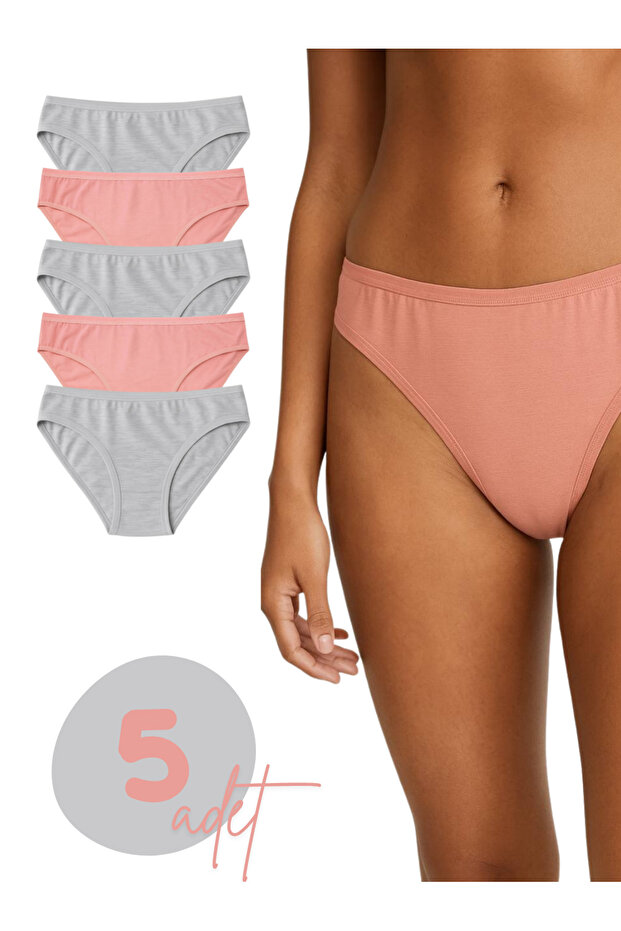 Women's Cotton Stretch Fabric Mid-Waist Bikini Panties 5-Pack