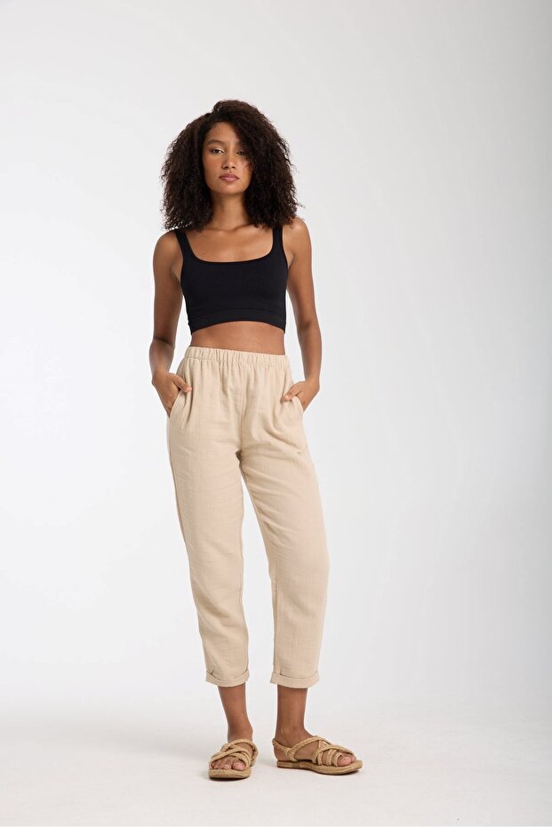 Udenya Double Layer Muslin Straight Pants