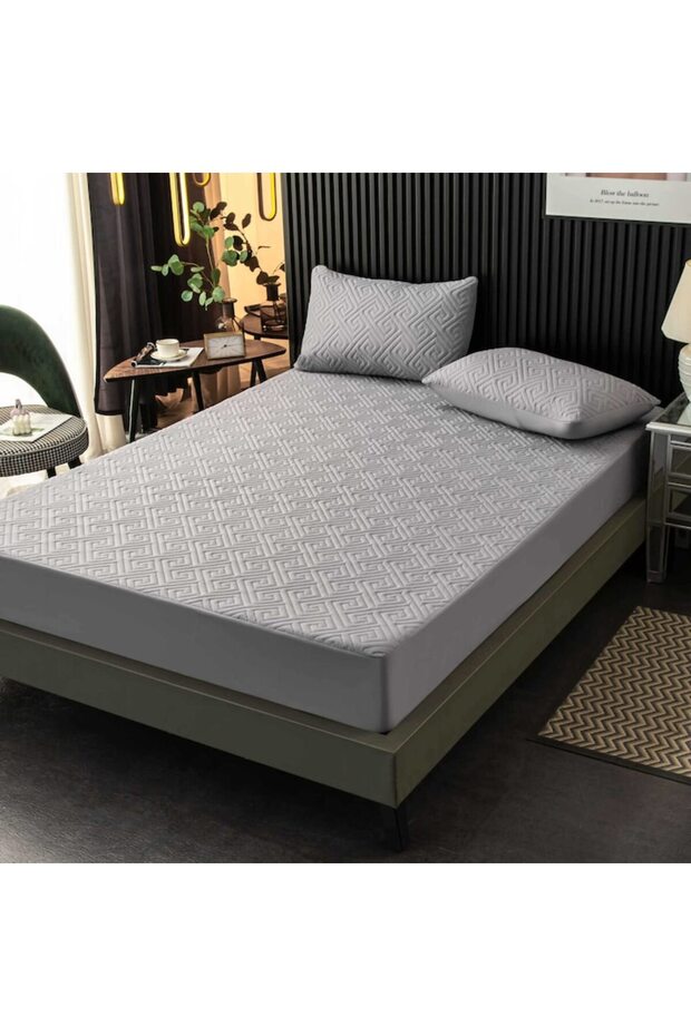 Set Mattress Protection Cover, Waterproof 3-piece, Cotton, Gray 200x220x30cm - 2