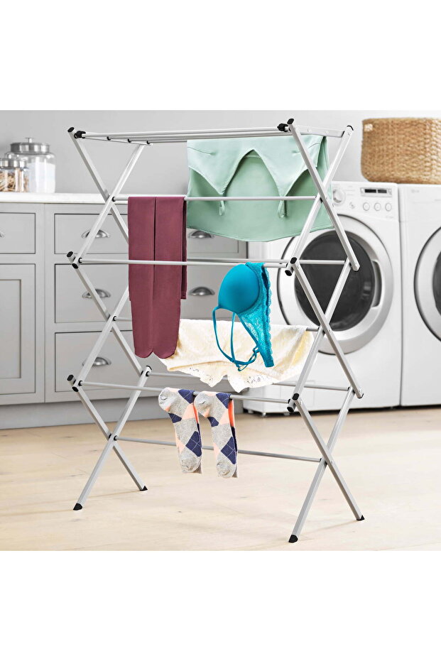 رف تجفيف كبير قابل للطي - فضي - 1