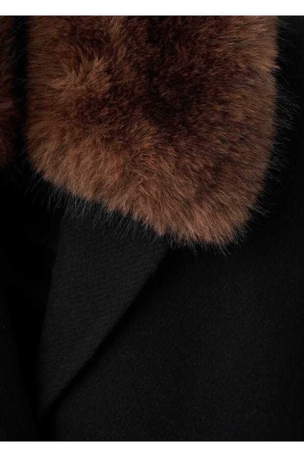 Kürk yaka yün palto - 7