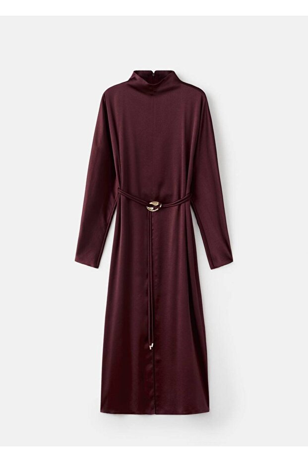 Kemerli saten elbise - 3