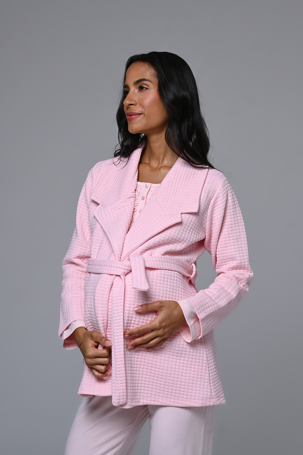 Women's Pink Shawl Collar Jacquard Winter Special Design Lace Maternity Pajama Set