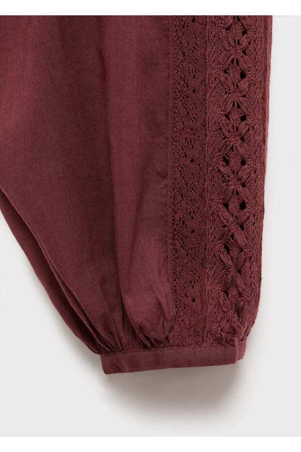 İşlemeli kabarık kollu bluz - 8