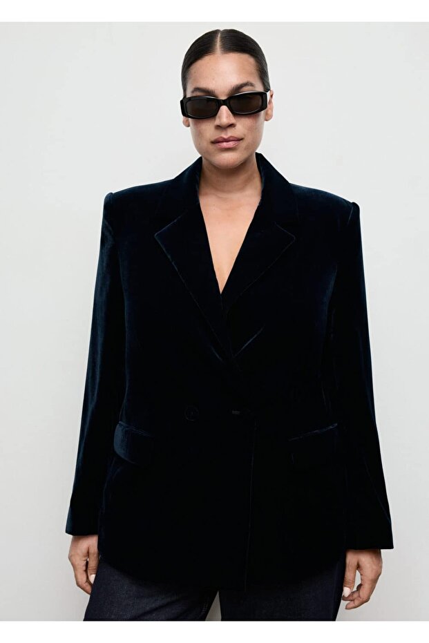 Kadife kruvaze blazer ceket - 5