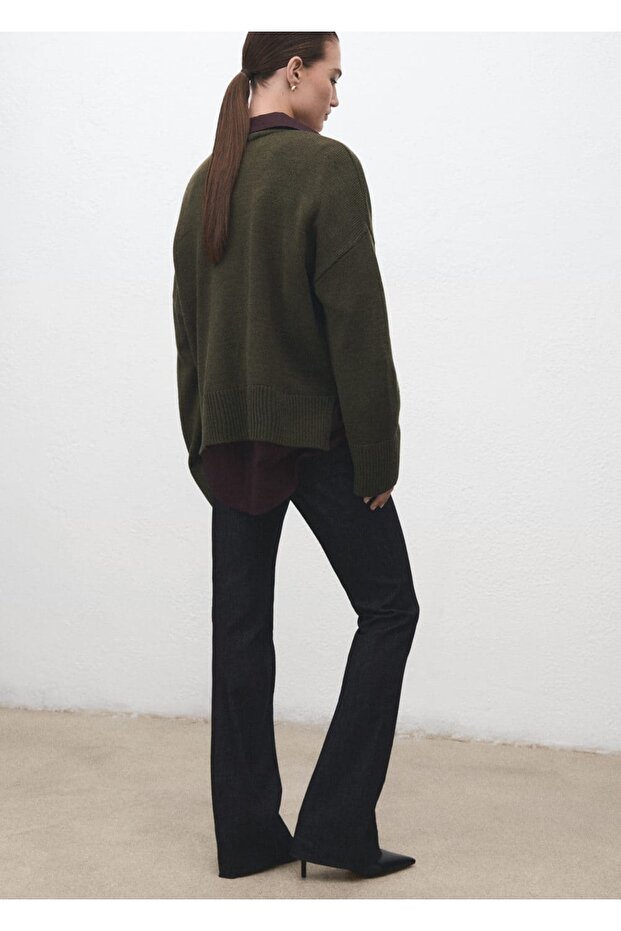 V yaka oversize hırka - 4