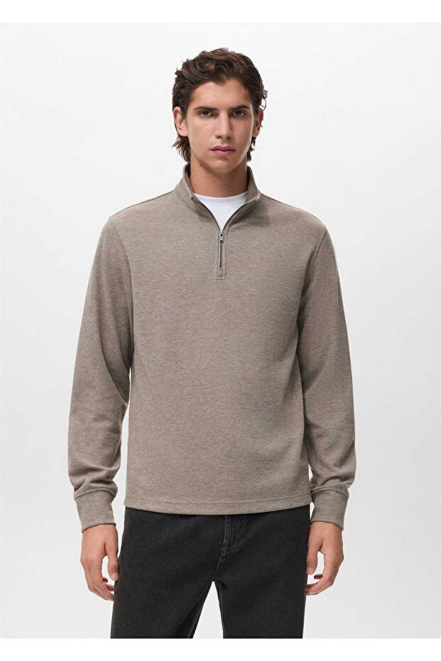 Regular fit fermuarlı sweatshirt - 1