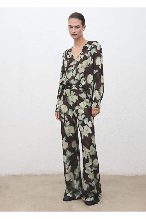 V yaka bağ detaylı bluz - 2