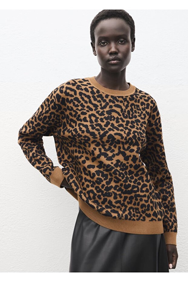 Leopar desenli triko kazak - 1