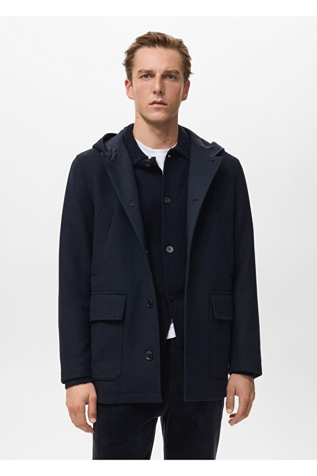 Kapüşonlu yün palto - 1