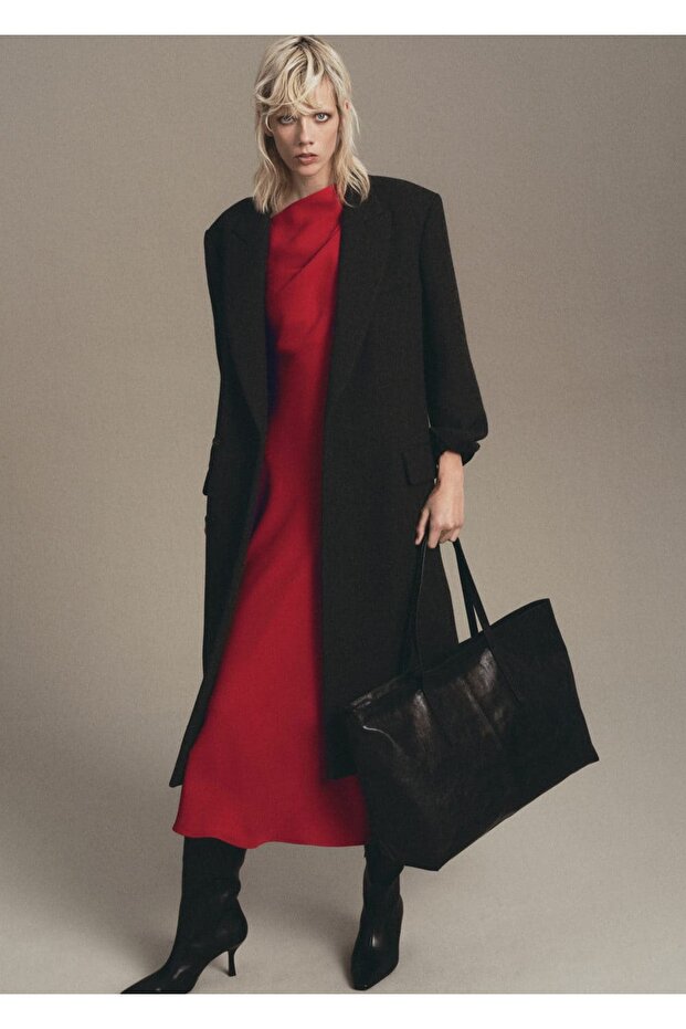 Asimetrik yaka evaze elbise - 5