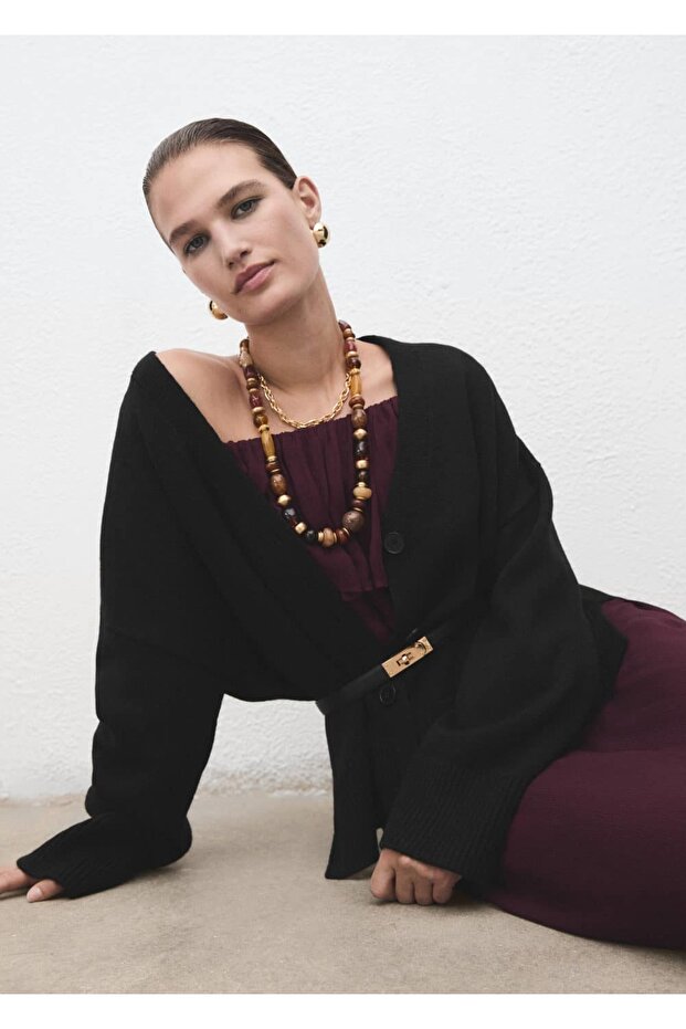 V yaka oversize hırka - 5