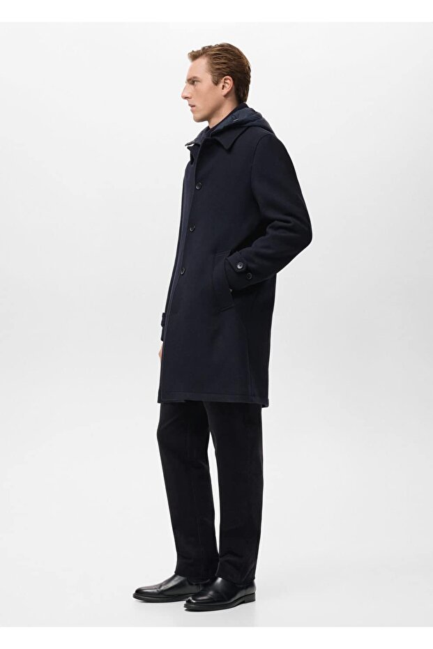 Çıkarılabilir kapüşonlu yün ceket - 6