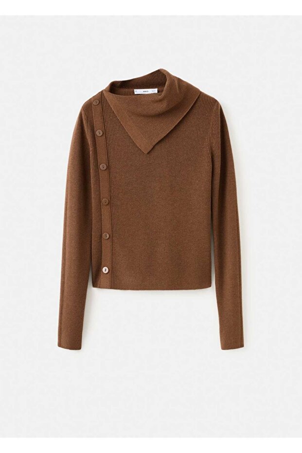 Düğmeli asimetrik yaka kazak - 3